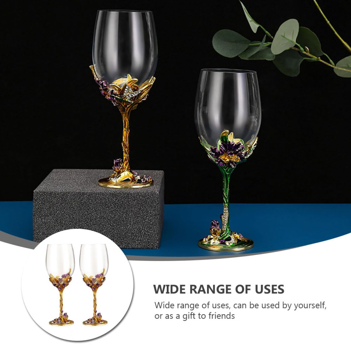 Set 2 Bicchieri da Whisky Smaltati Dorati Calici da Vino in Cristallo per Uso Domestico e Matrimonio Bicchieri Decorativi per Bar e Serate di Degustazione a Casa