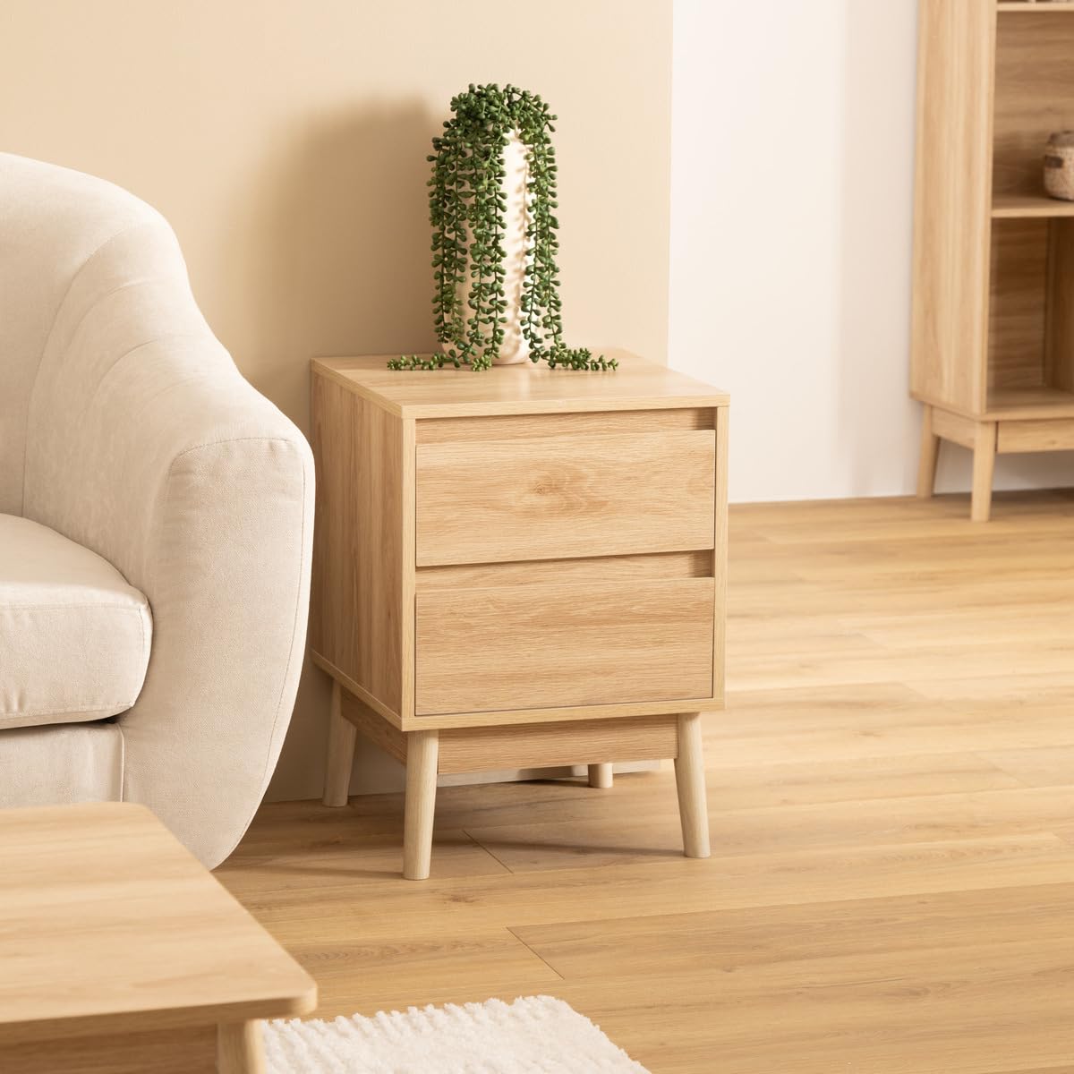 5five - Comodino con 2 cassetti, effetto rovere naturale abana