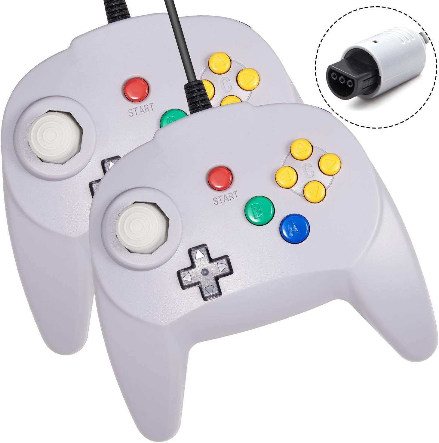 2 Pack N64 Mini Controller, Retro Upgraded Joystick Wired Bit Video Gaming Controllers for N64 Console Video Games System Gray