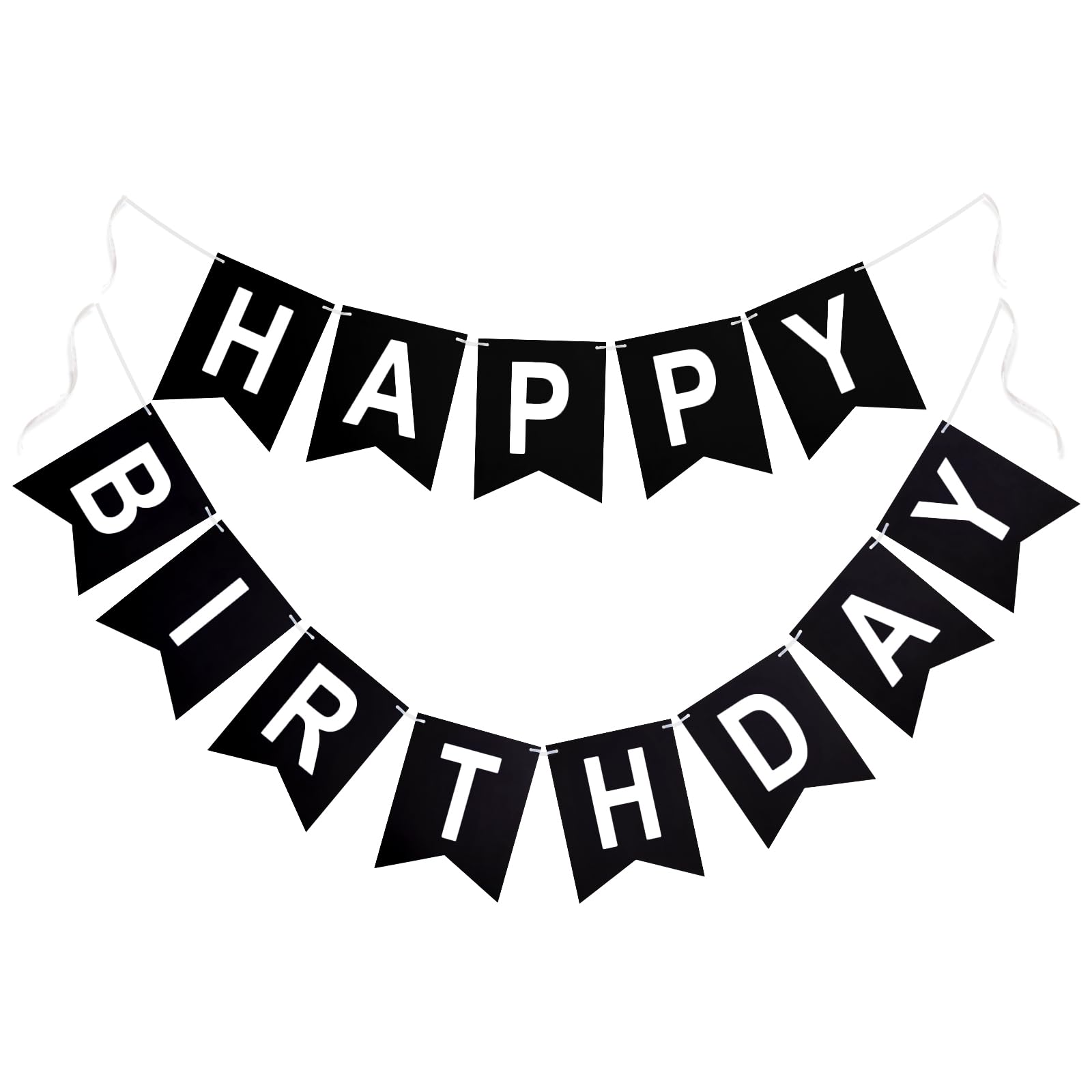 G2PLUS Pre-Strung Happy Birthday Banner Black and White: 16 x 20 cm — image 1