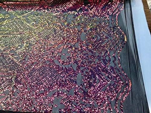 Black Iridescent Sequins on a 4 Way Stretch Nude Mesh Fabric Sold by The Yard.