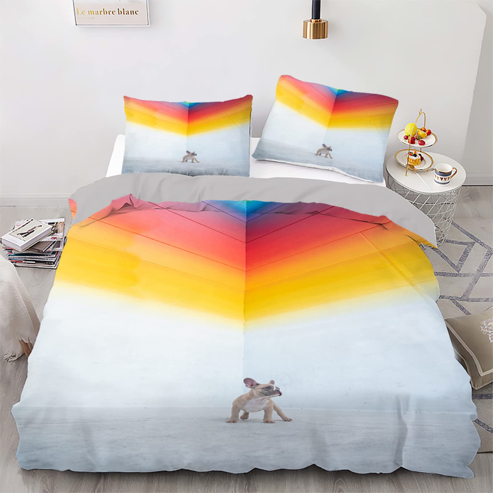 Housse de couette 140x200 arc-en-ciel blanc en microfibre avec 2 taies d'oreiller