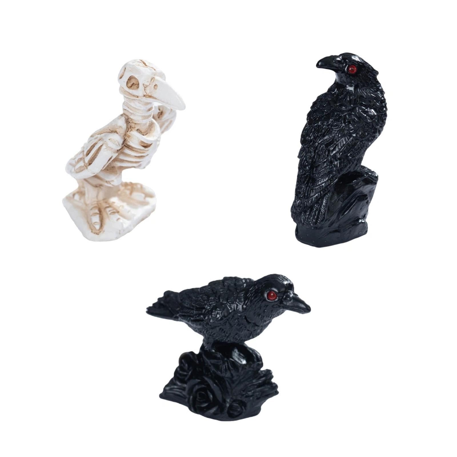 BYUWFGF 3 Pcs Mini Resin Skull Crows Bulk Black Raven Figurines, Realistic Gothic Miniature Decor for Halloween Displays, Dollhouse Home/Garden Scene Ornament Photography Prop Horror Atmosphere