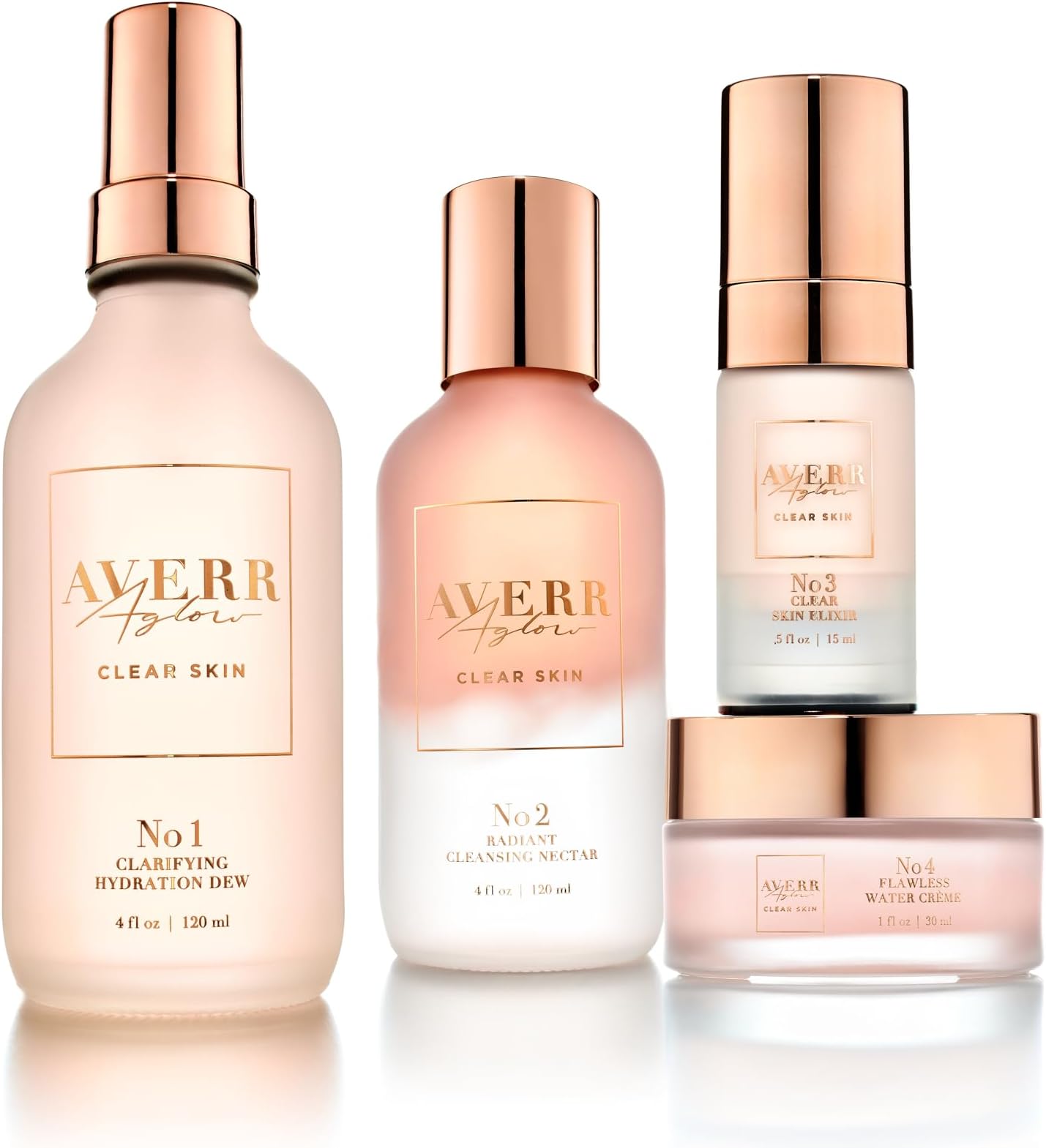 Averr Aglow - Clear Skin Kit - Acne Treatment - Dark Spot Remover - Blemish & Redness Control - Hydrating & Moisturizing - Rich in Minerals, Antioxidants & Vitamin A, C, D & E - Skin Care - 4 pc Set