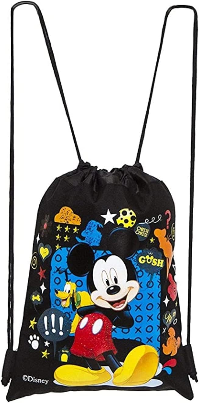1 Blue & 1 Black Mickey GOSH Drawstring Backpack Sling Tote Sport Gym Bag