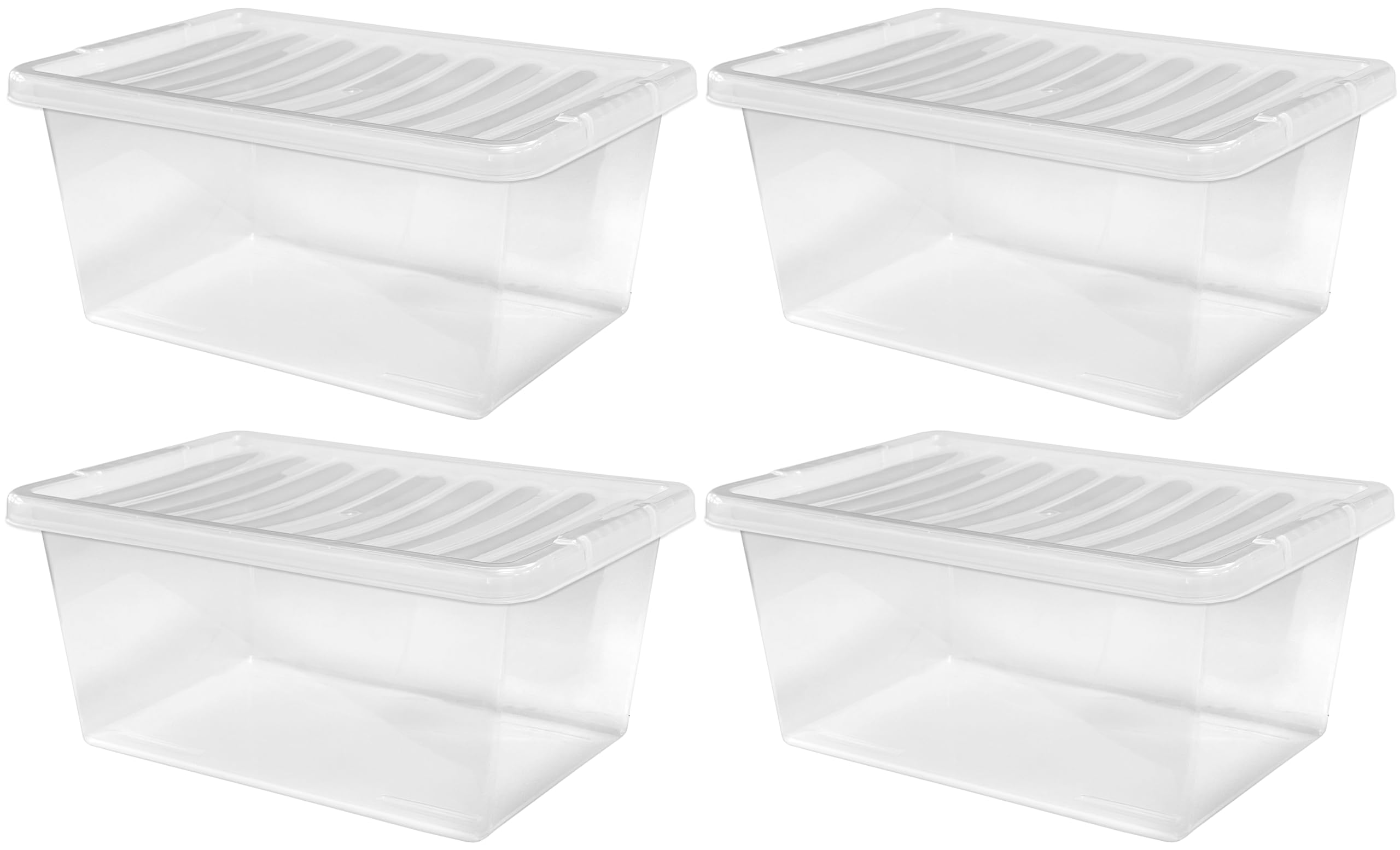 Muddy Hands Clear Pack Of 4-45 Litre Large Plastic Storage Boxes With Lids Home Office Stackable Containers - Length: 58.5Cm - Width: 39Cm - Height: 25Cm