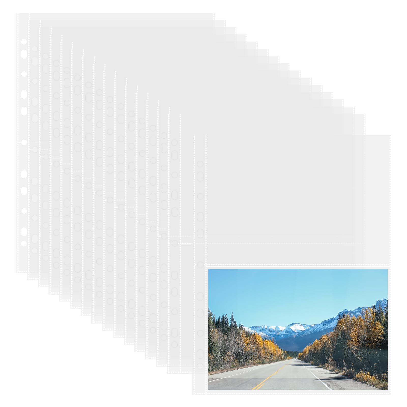A4 Punched Pockets with 200 A5 Photocard Sleeves for Photos, Postcards
