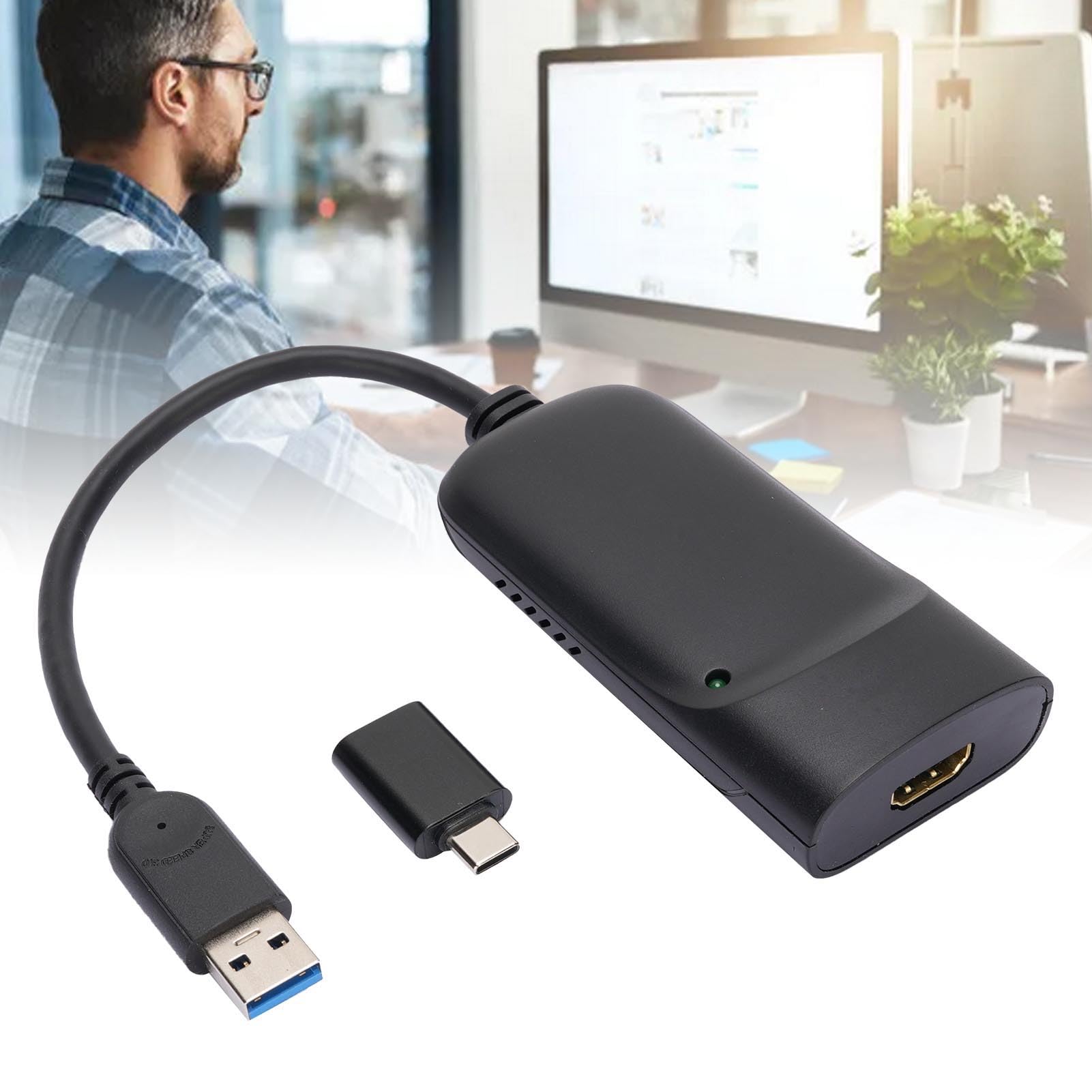 Jectse Adapter HDMI USB 3.0 do 2K, USB do HDMI Monitor Converter dla Podwójnego Wyświetlacza HD, Komputer Stacjonarny, Telewizor, Obsługuje Osobne Wejście Mikrofonu Wyjściowego Dźwięku