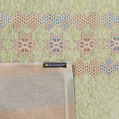 Image of Elegant Woven Green Sofa Cover - Soft Chenille Traditional Pattern with Lace Style | L-Shape Sectional Seat Protector for Living Room | Durable & Stylish Slipcover 3+2 Seater Sofa Cover