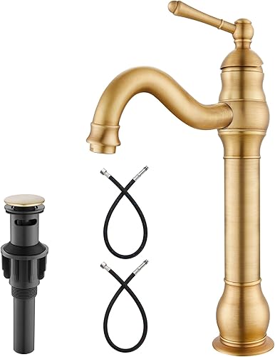 Grifo de lavabo alto para lavabo, grifo de baño de una sola manija, boquilla alta de 1 orificio con material de latón de drenaje ajustable de 360