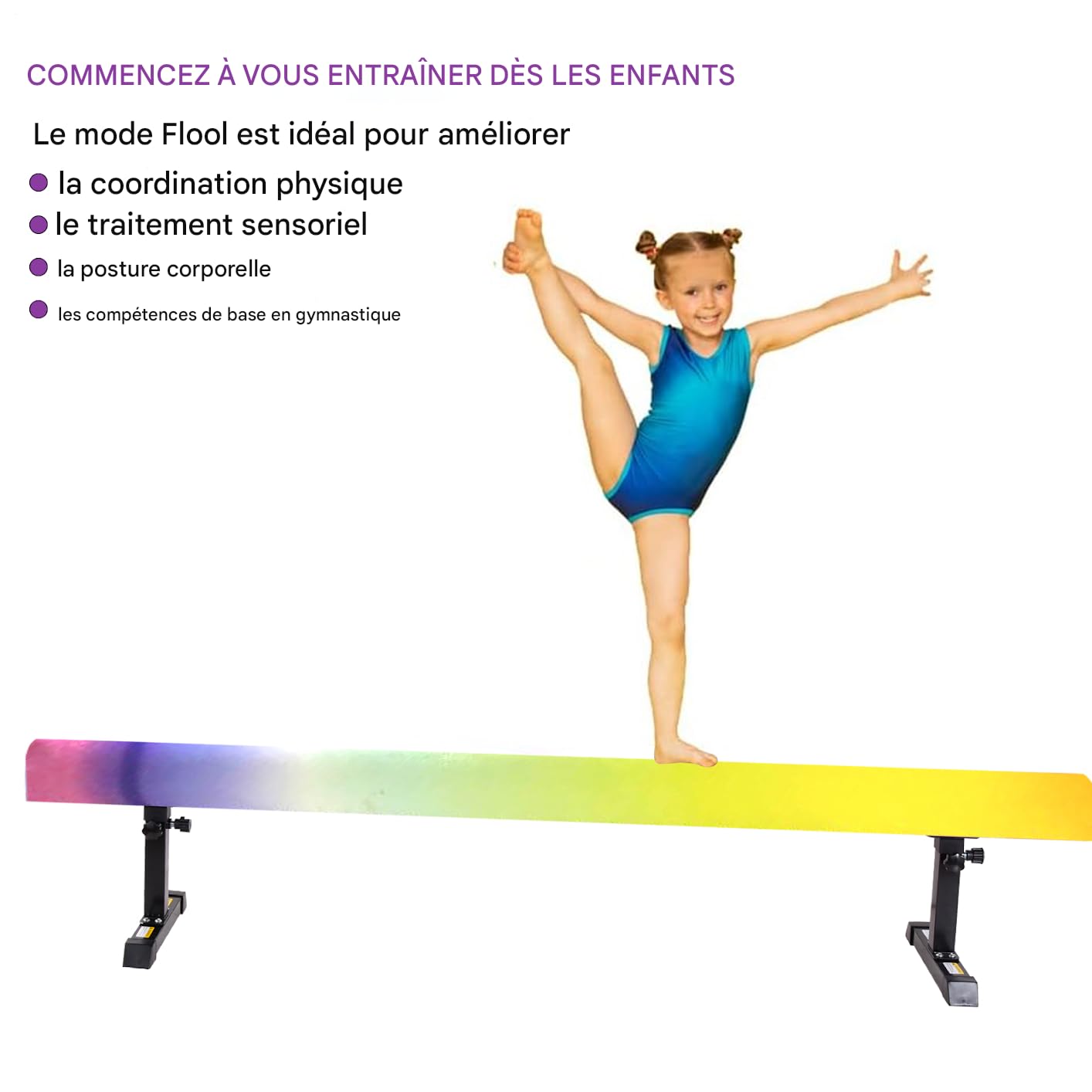 Poutre Gymnastique 5 Hauteurs Réglables Poutress D'Équilibre Enfant Poutre Gym Capacité de charge 50 kg 180 cm de long Équipement d'entraînement de gymnastique à poutres stables de niveau haut et bas