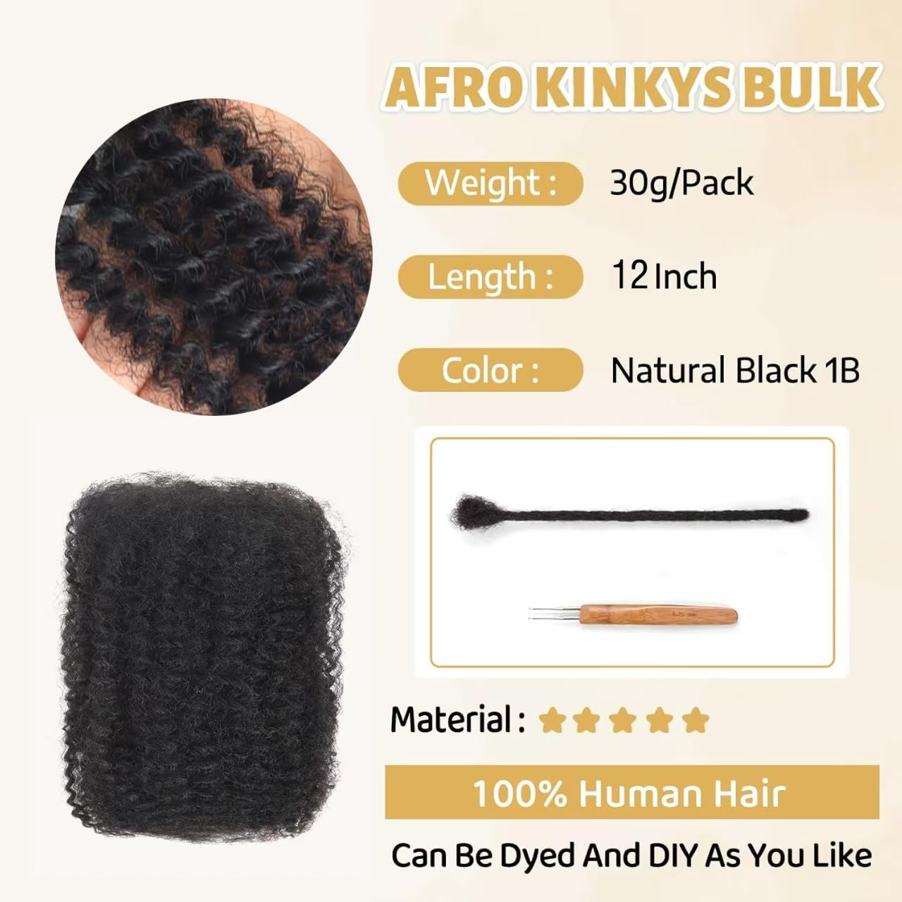 Alaleibaby Afro Kinkys Bulk Human Hair 12 Inch 3 Bundles 100% Human Hair for Draedlock Extensions Repair Locs Afro kinkyhair For Braiding Twist Braids (12 Inch (Pack of 3)) - Image 2