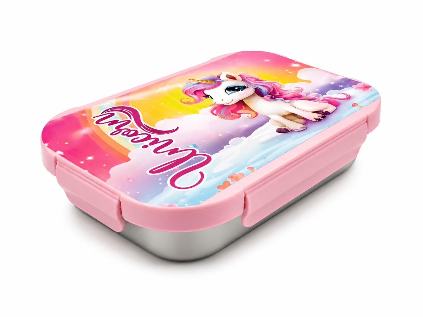 KITCHIVO™ Kids Lunch Box with Stainless Steel Inner, Leak-Proof & BPA-Free, Durable & Easy to Clean, Secure Locking Latches, Child-Friendly Design for School & Trave (Pink (Unicorn Theme))-image-22