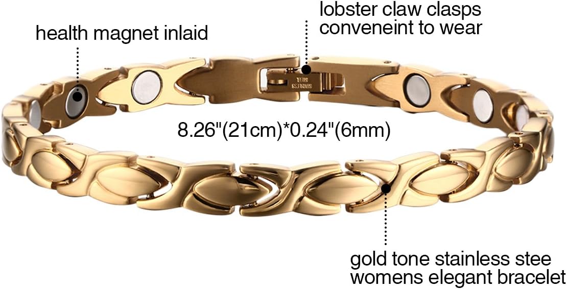 OIDEA Mens Womens Healthy Magnet Stainless Steel Simple Exquisite Link Bracelet,Gold Tone,8.2 Inch