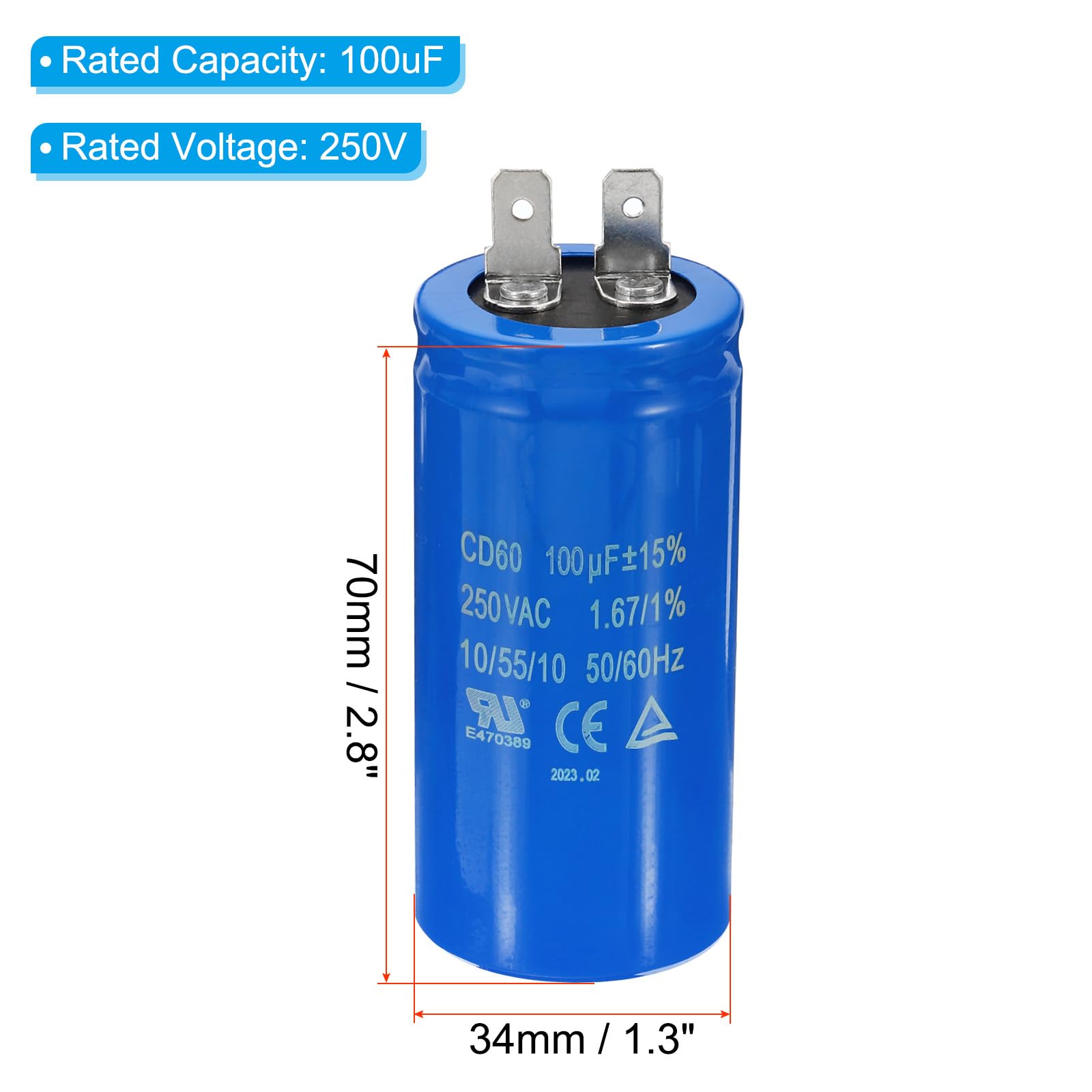 PATIKIL CD60 Marcia Condensatore, 100uF/MFD 250VAC 15% Tolleranza 50/60Hz Motore Avviamento Condensatore per Aria Compressore Motore Avvio Funzione