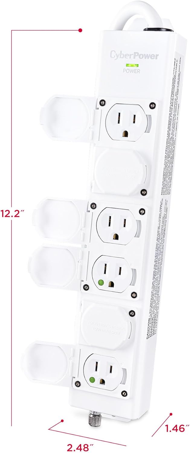 CyberPower MPV615P Medical Grade Power Strip, 100-125V/15A, 6 Outlets, 15 Foot Power Cord, White