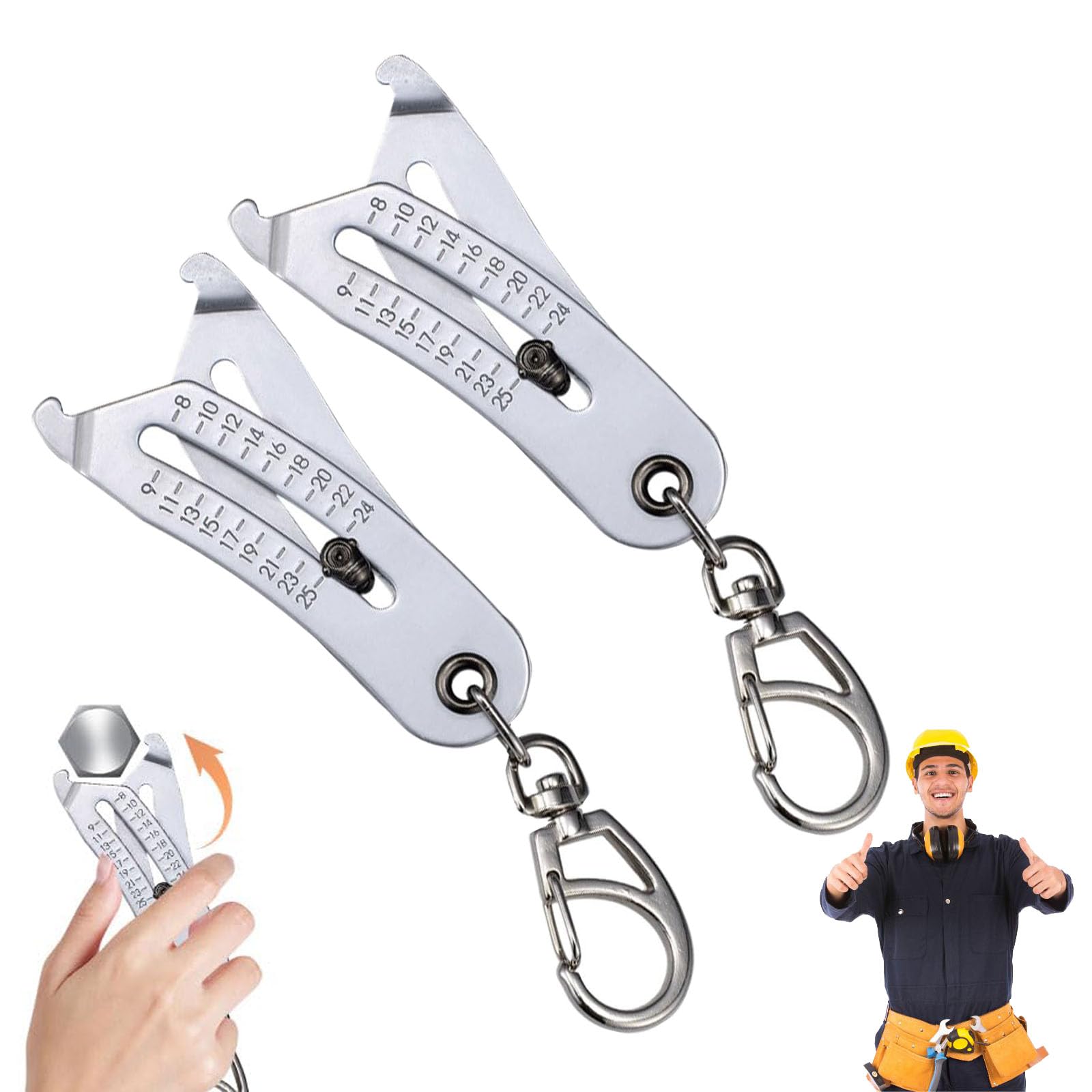 Portable Precise Thread Size Checker Keychain,Bolt Size Finder Keychain,Thread Size Verification Tool,Quick Hand Measuring Tool,Nuts And Screws Thread Checker,Scomeri Thread Checker (2pcs)