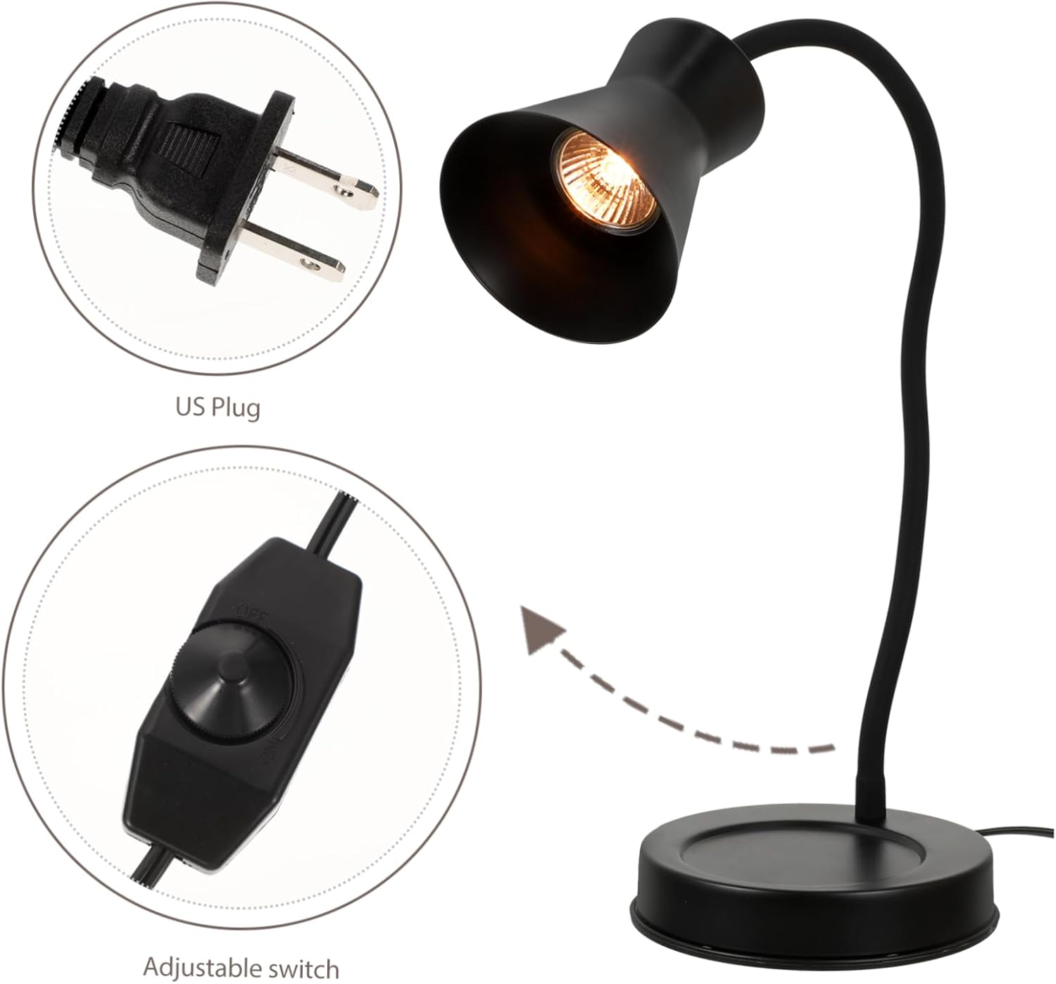 Adjustable 360° Gooseneck Candle Melting Lamp Decorative Aroma Light for Home Bedroom Nightstand Dimmable Function and US Plug
