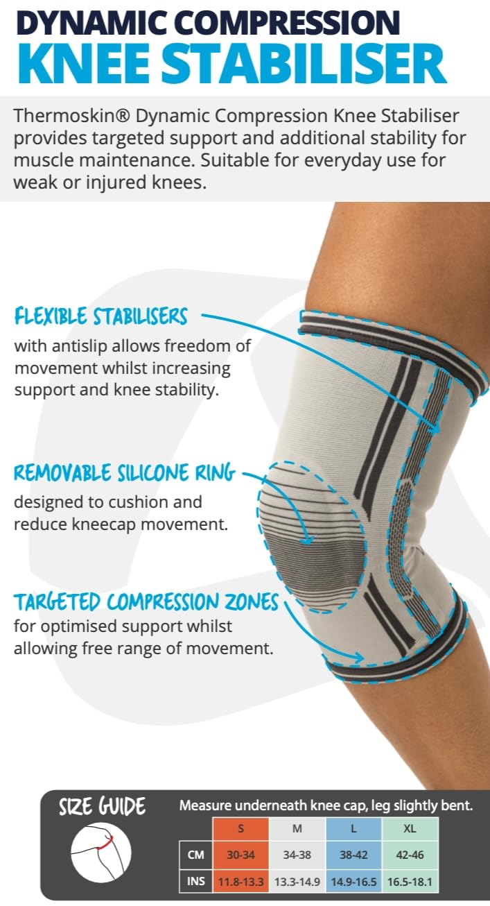 Thermoskin Kniebandage Kniestütze mit Silikonring - Dynamische Kompression Patellasehnenbandage für Männer und Frauen, Knieschoner Sport Alltag, Grau, XL