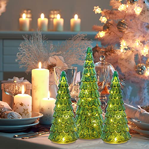 PHITRIC Christmas Decorations Indoor, 3 pcs Sparkling Glass Christmas Tree with LED Lights and Timer, Tabletop Christmas Tree Decor, Xmas Tree Decorations for Living Room, Fireplace, Table, Home by PHITRIC - Used condition - Image 2