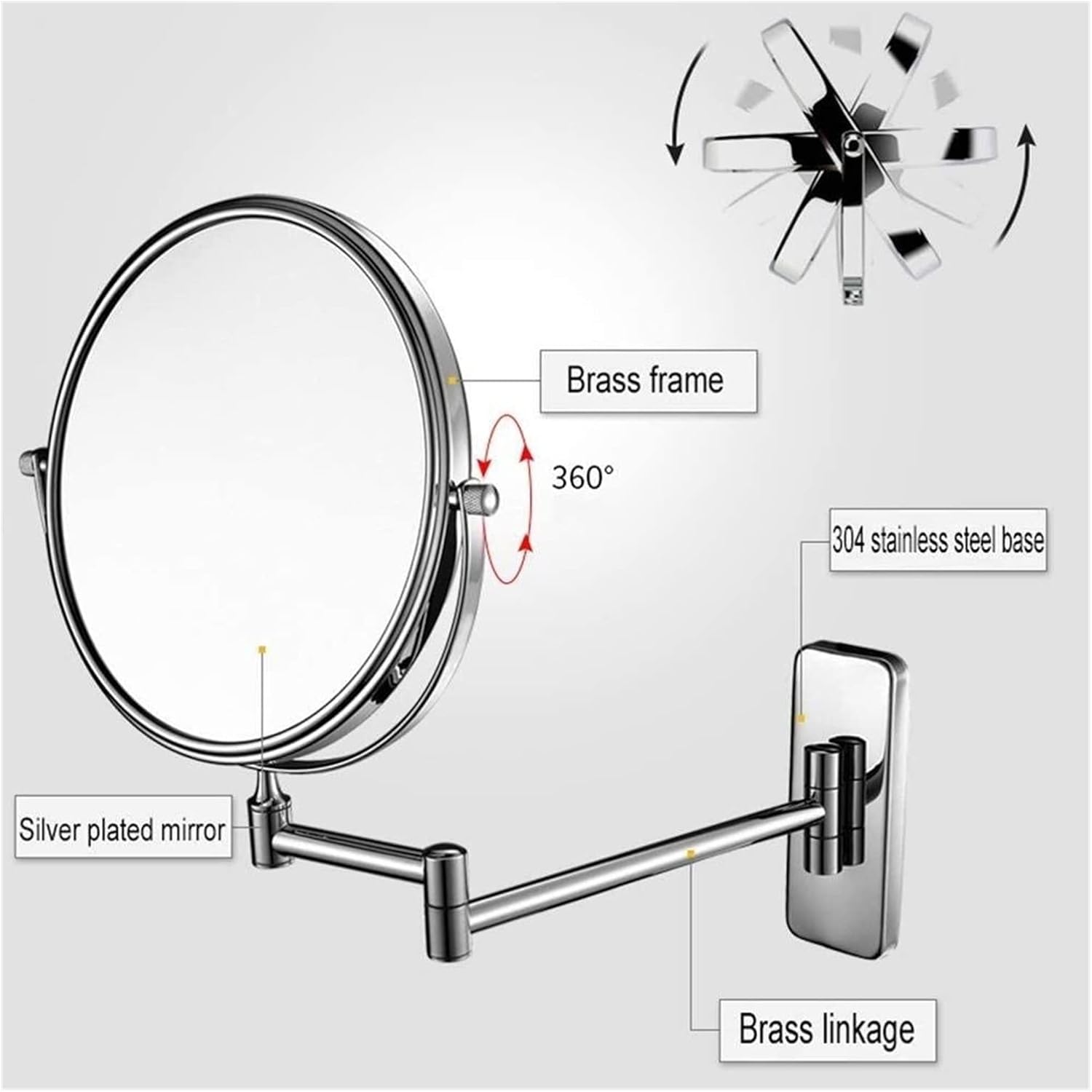 Cosmetic Vanity Mirror 10 Times Magnification European 8 Inch Makeup Mirror Creative Bathroom Double-Sided Vanity Mirror Wall Hanging