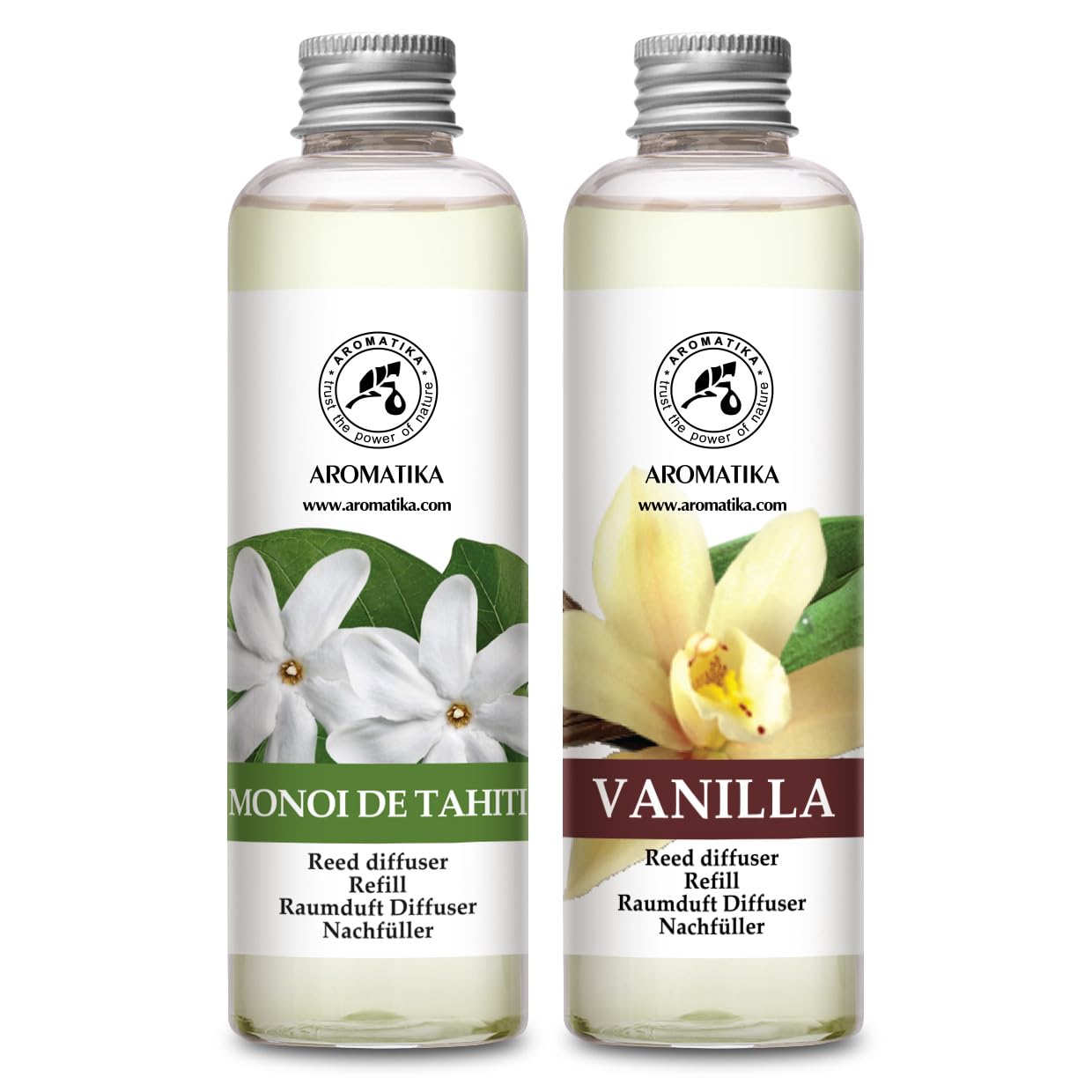 Reed Diffuser Refill Monoi de Tahiti and Vanille Refill Diffuser - 2 x 6.8 Fl Oz - Room Diffuser Refill - Home Fragrance - Room Freshener - Sweet Scent - Fresh and Long Lasting Fragrance