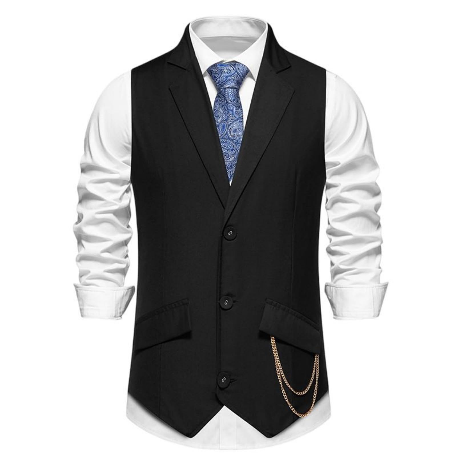 Chaleco de traje formal hombre con solapa y cadena boda 8