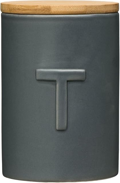 Dark Grey Fenwick Tea Canister Made By Dolomite Material With Bamboo Lid