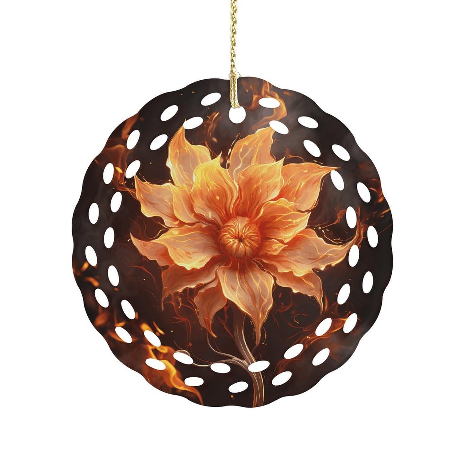 Fodpand Women's Style Flame Flower Ceramic Ornament For Home Decor 3.2" Round Tree Decoration Christmas Ornaments For Men Double-Sided Design