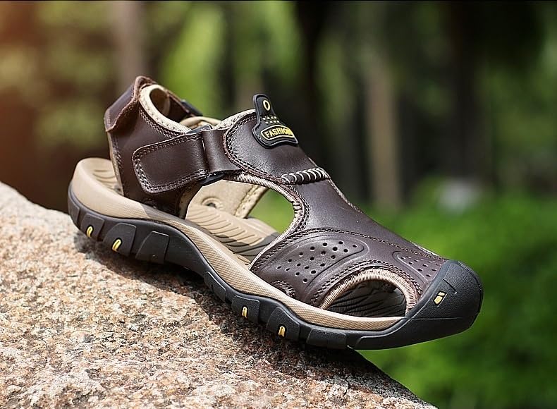 Mens Leather Hiking Sandals With Arch Support Orthopedic Sport Recovery Athletic Walking Sandals For Man Outdoor Summer Casual Sandals2