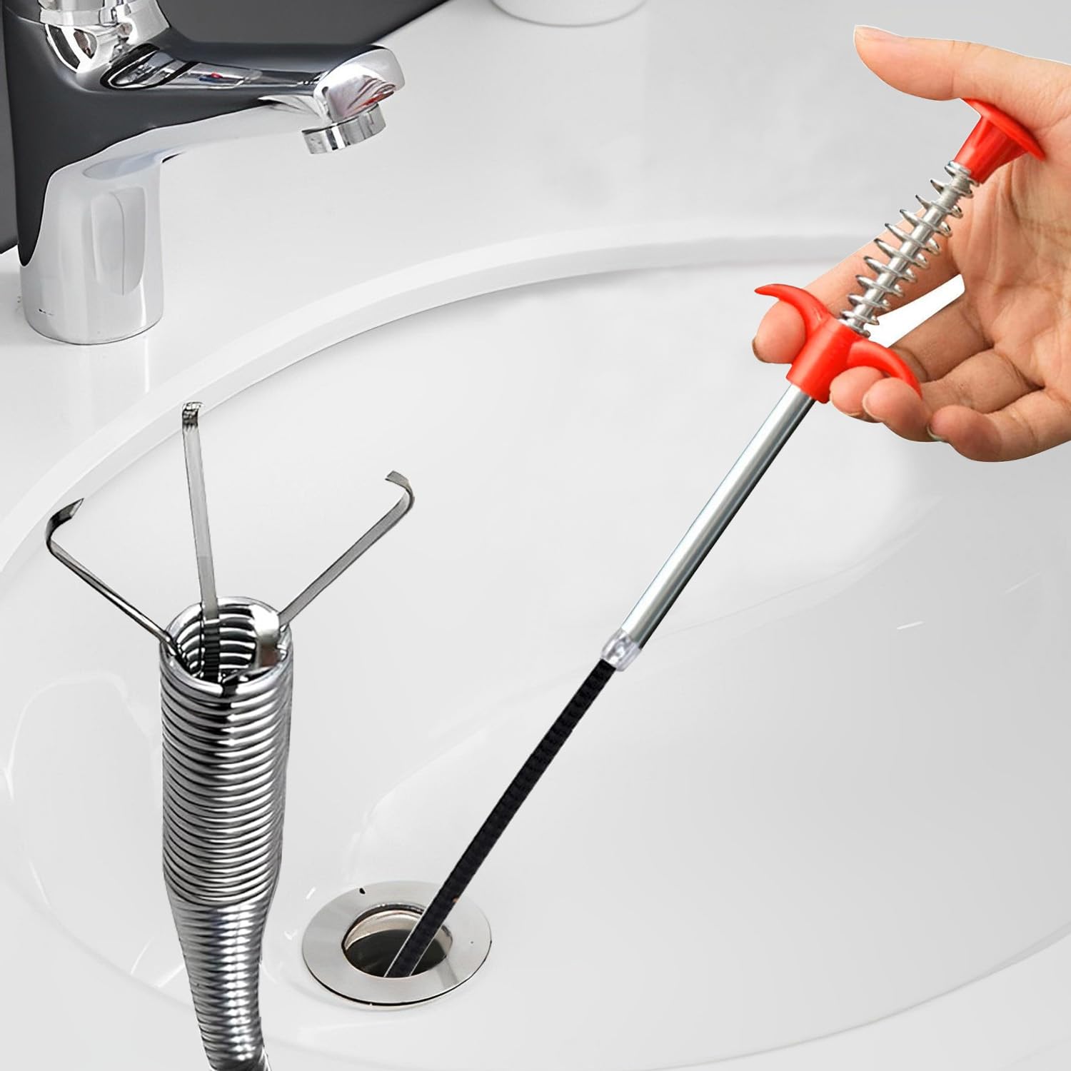 Kaluly Flexible Claw Grabber Pickup Tool 56cm, Drain Snake Hair Clog Remover Drain Toilet Unblocker Cleaner Tool for Litter Pick, Kitchen Sink, Bathroom Tub, Toilet, Sewer Shower