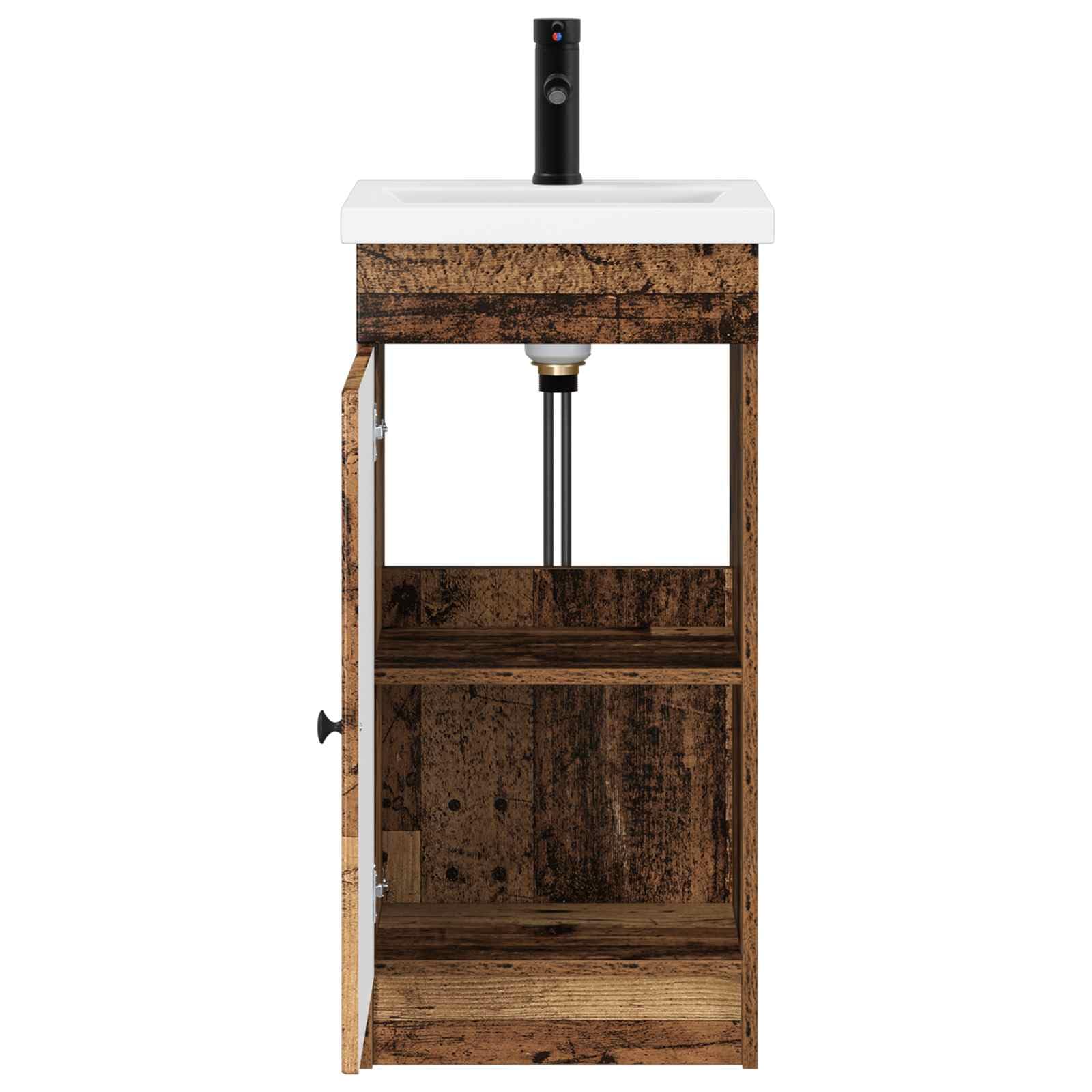 Mobile Bagno Con Lavabo Legno Antico 42 x 40 x 84,5 cm | Legno ingegnerizzato, Manopole nere in metallo, 1 ripiano, Ampio spazio interno