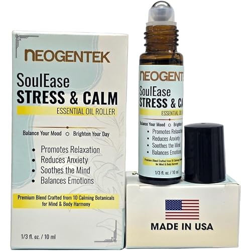 SoulEase Stress & Calm Essential Oil Roll On – Made from 10 Premium Calming Botanicals – Soothing Floral • Warm Wood • Gentle Citrus – 100% Natural Oil – Made in USA 10ML (SoulEase Stress & Calm)