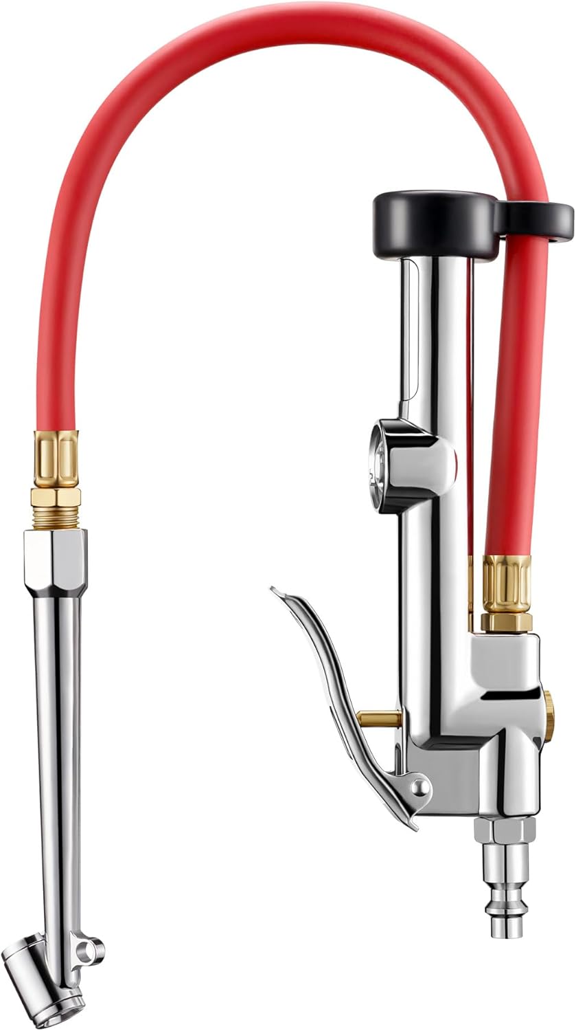 AstroAI 25.6" Heavy-Duty Tire Inflator Gauge with Dual Head Chuck, ANSI B40.1 Accurate 10-120 PSI for Air Compressors