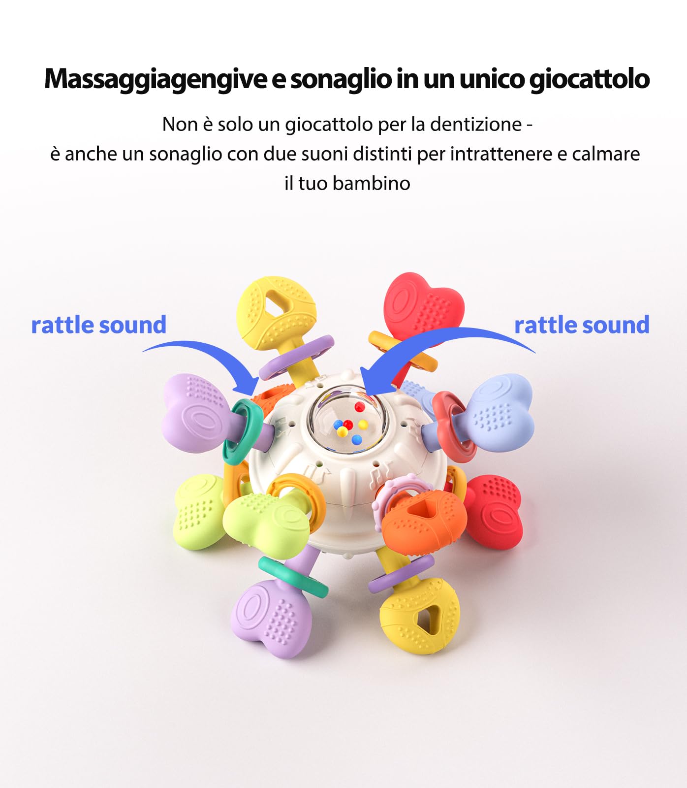 Infinno Sonaglio Dentizione Neonato 0-12 Mesi, Gioco Sensoriale Montessori in Silicone Alimentare