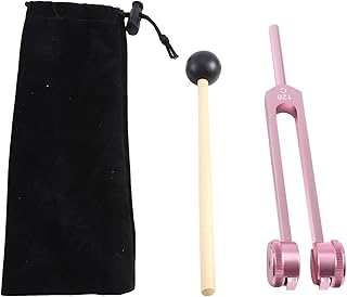 Doumneou 1 juego de tenedores de afinación para chakras, 10 tenedores de afinación con peso, color rosa, 128 Hz, juego de chakras