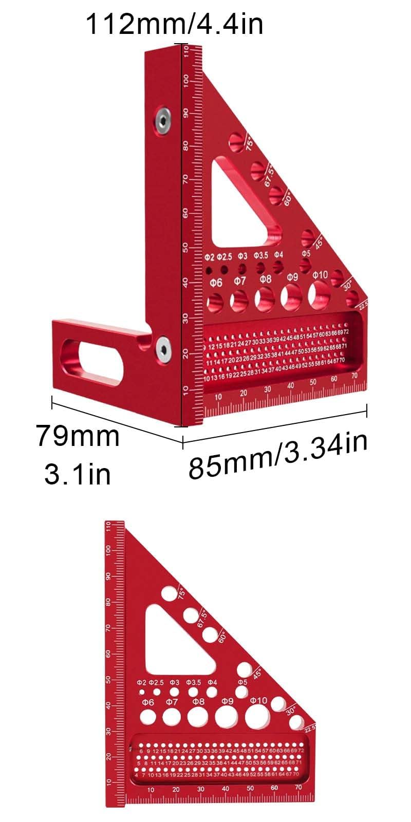 Utensile in lega di alluminio, 22,5 – 90 gradi con angolo, strumento di misurazione del layout, strumento di misurazione del layout, angolo di inclinazione, adatto per taglio preciso, falegname