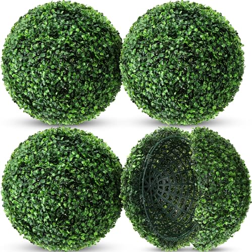 Hotop 4 Pcs 9 Inch Artificial Plant Topiary Ball 4 Layers Garden Spheres Boxwood Balls Artificial Topiaries Spheres Decorative Plants for Backyard Balcony Garden Indoor Outdoor Decor(Green)