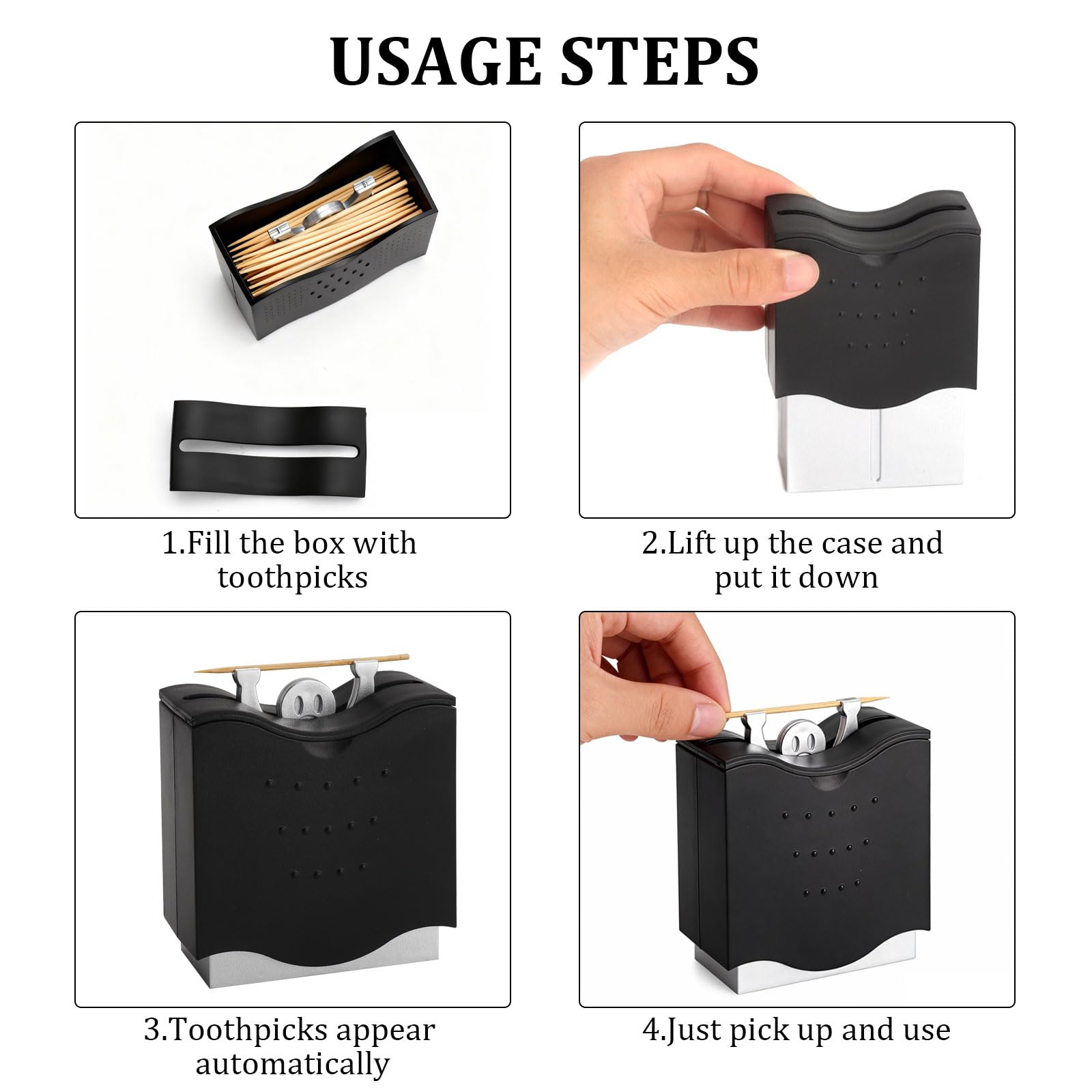 Dispensador automático de palillos negro porta palillos higiénico compacto divertida decoración de mesa de ABS para hogar oficina restaurante
