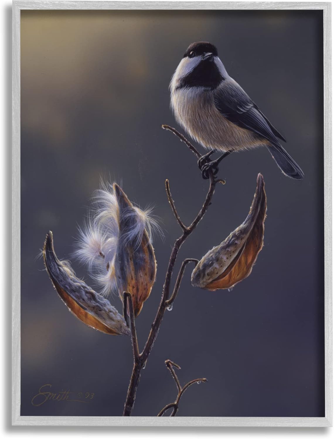 Stupell Industries Bird Perched Floral Seed Pods Framed Giclee Art, Design by Daniel Smith