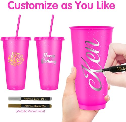 Miniatura 2 de Olavon Vaso de plástico de 24 piezas con tapa y pajilla, juego de tazas de café reutilizables de 24 onzas, vaso a granel para fiestas en la playa,