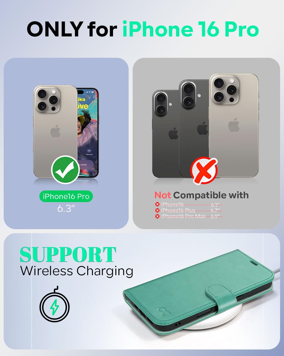 OCASE for iPhone 16 Pro Case, PU Leather Wallet, Magnetic Flip Folio Cover with RFID Blocking, Card Holders, Shockproof TPU - Image 2