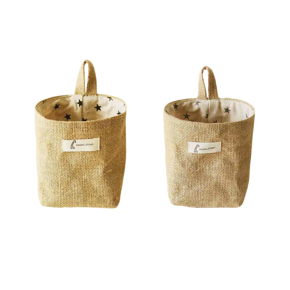 Hanging Storage Bags 2-Pack Jute Cotton Linen Wall Door Organizer Pockets for Home Bathroom