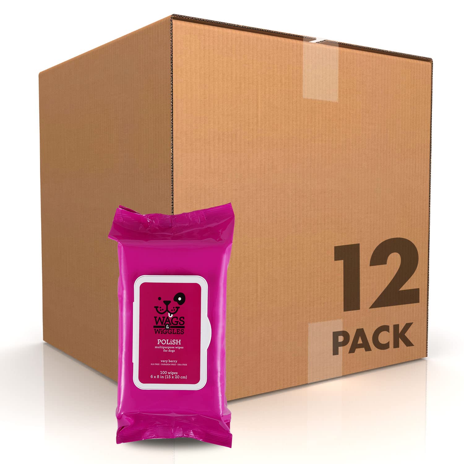 Wags & Wiggles Polish Multipurpose Dog Wipes, Very Berry, 100 Ct, 12-Pk