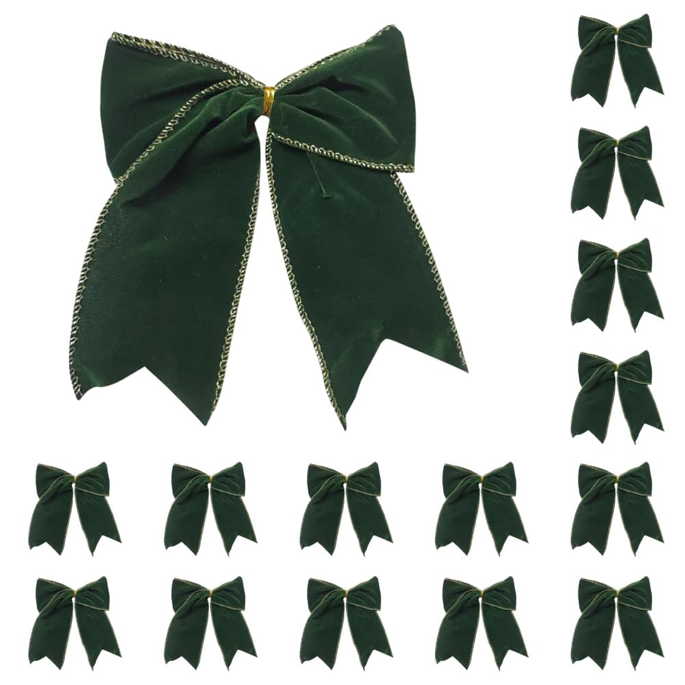 Christmas Velvet Bows, 15PCS Xmas Tree Topper Bow Christmas Vintage Bows Ornaments for Home Holiday Wedding Garland Wreath Decor