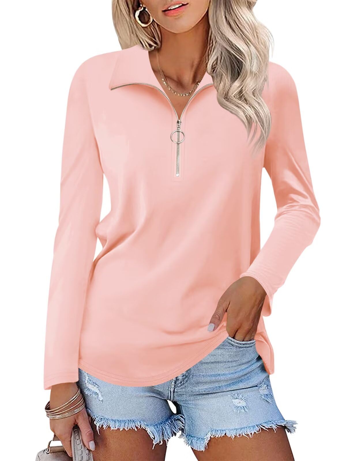 TICTICMISS Women's Quarter Zip Polo Shirts