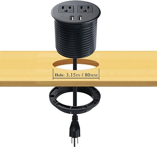 Miniatura 2 de Ojal de alimentación de escritorio con USB de 3 pulgadas con ojal USB para escritorio de conferencias, central eléctrica, concentrador, 2 salidas de