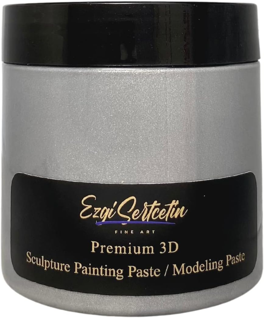 3D Sculpture Painting Paste|Texture Paste|Decorative Plaster|Ready to Use|Unique Colors|Ideal for Artwork|Stencil|Flowers|Texture|Art Relief| 6 oz (Metallic Silver)