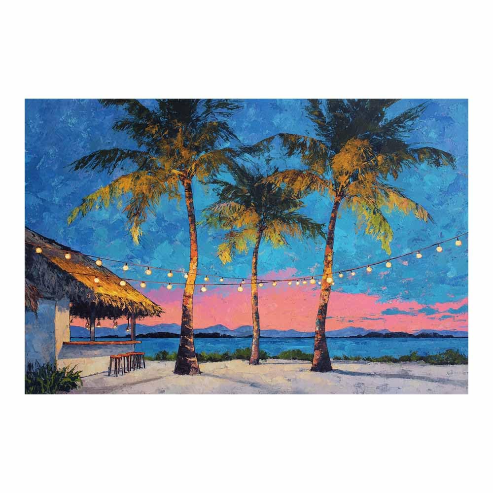 HOQIU Vintage wall art Tiki Bar at Sunset decorative painting, wall art, for Living Room Bathroom Bedroom Kitchen Decoration.(Multicolor)-60x80cm Unframed