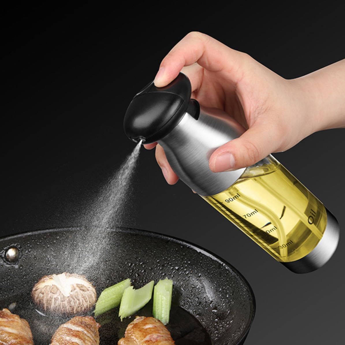 VALICLUD Stainless Steel Dual Head Oil Vinegar Bottle Set with Scale